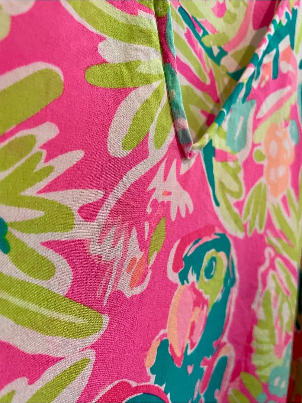 Lilly Pulitzer Atlin Silk Caftan Dress – Tiki Pink Bird of Paradise – S/M - Picture 15 of 16